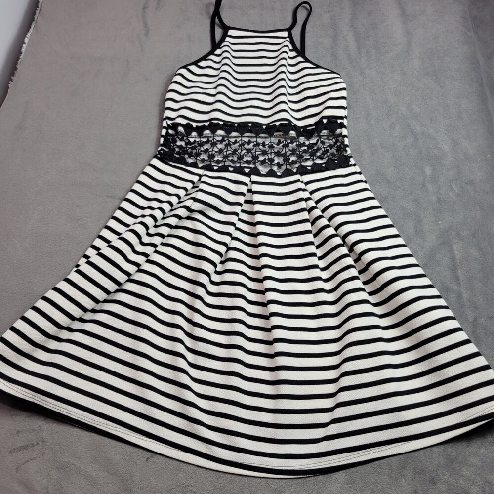 Papaya Womens Small Tank Dress White Striped Stretch Scoop Sleeveless‎ Racerback